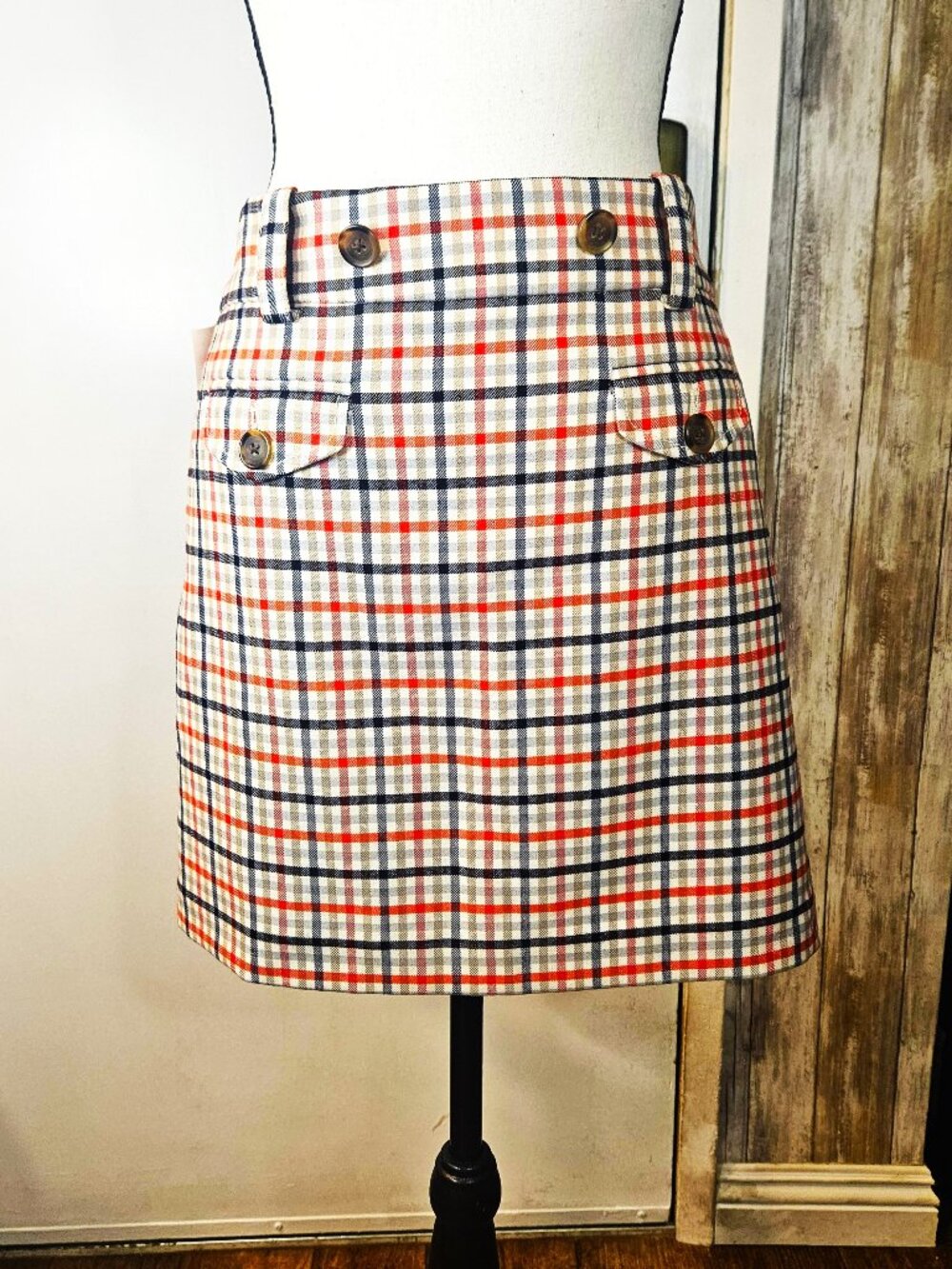 J.Crew Sze 8 Wool Blend Lined A-Line Silhouette Mini Skirt Functional Pockets